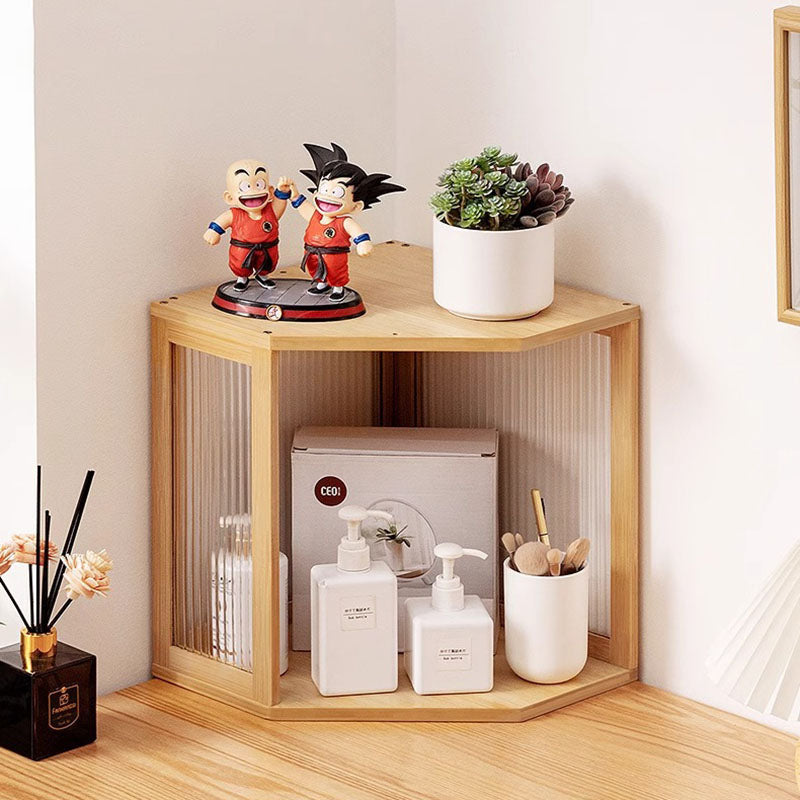 Modern Minimalist Bamboo Acrylic Faux Rattan Stackable Polygon Corner Storage Cabinet 2-Tier For Bedroom