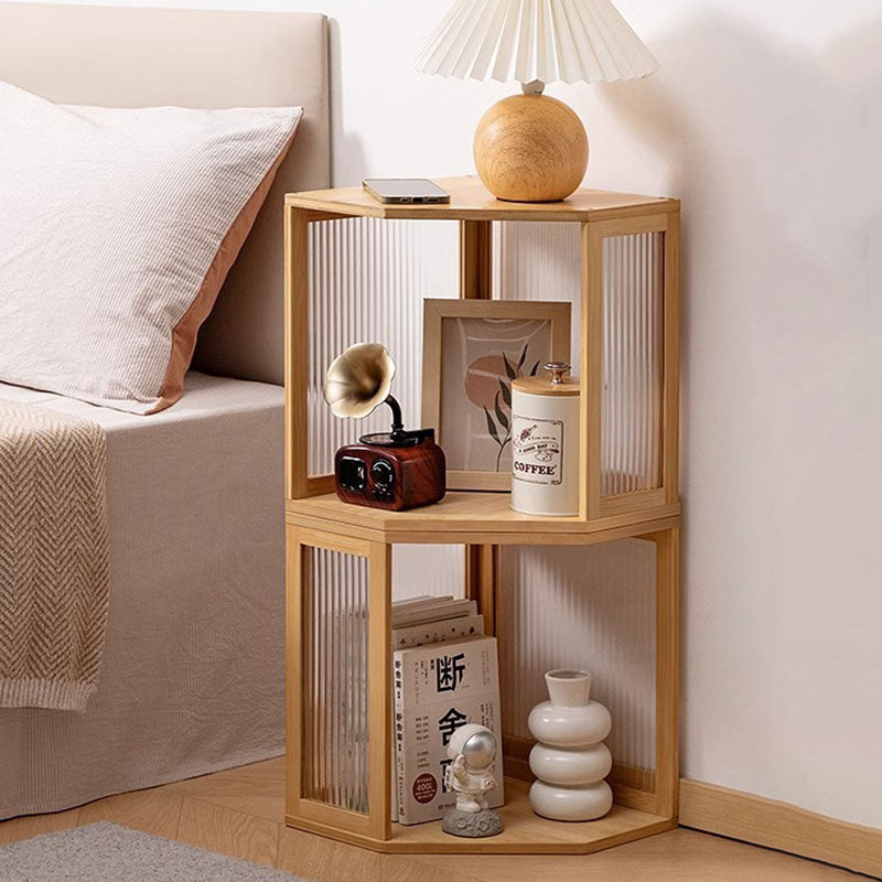 Modern Minimalist Bamboo Acrylic Faux Rattan Stackable Polygon Corner Storage Cabinet 2-Tier For Bedroom