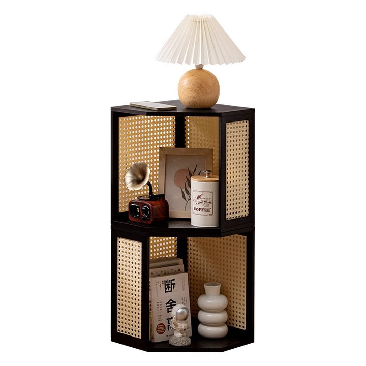 Modern Minimalist Bamboo Acrylic Faux Rattan Stackable Polygon Corner Storage Cabinet 2-Tier For Bedroom