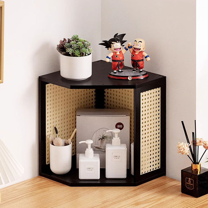Modern Minimalist Bamboo Acrylic Faux Rattan Stackable Polygon Corner Storage Cabinet 2-Tier For Bedroom
