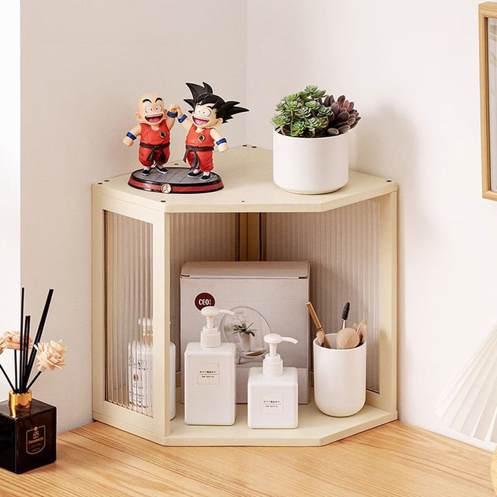 Modern Minimalist Bamboo Acrylic Faux Rattan Stackable Polygon Corner Storage Cabinet 2-Tier For Bedroom