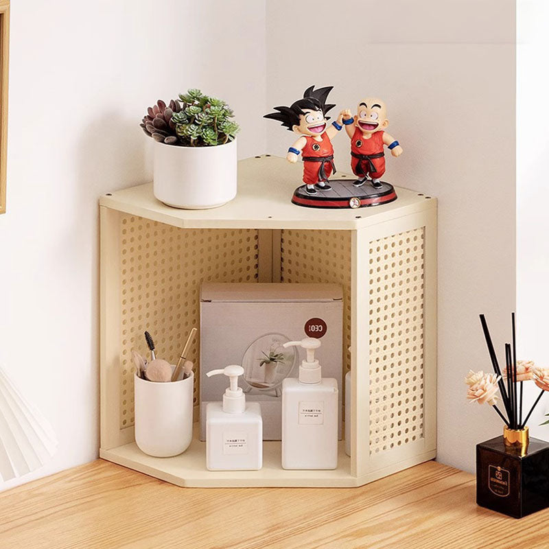 Modern Minimalist Bamboo Acrylic Faux Rattan Stackable Polygon Corner Storage Cabinet 2-Tier For Bedroom