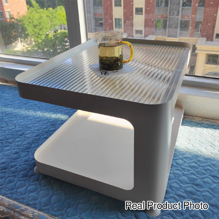 Modern Minimalist Carbon Steel Glass Space-Saving Low Coffee Table 2-Tier For Living Room &amp; Bedroom