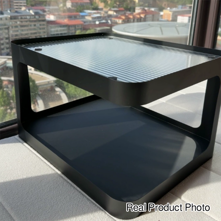 Modern Minimalist Carbon Steel Glass Space-Saving Low Coffee Table 2-Tier For Living Room &amp; Bedroom