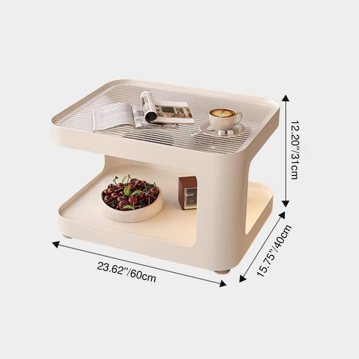 Modern Minimalist Carbon Steel Glass Space-Saving Low Coffee Table 2-Tier For Living Room &amp; Bedroom