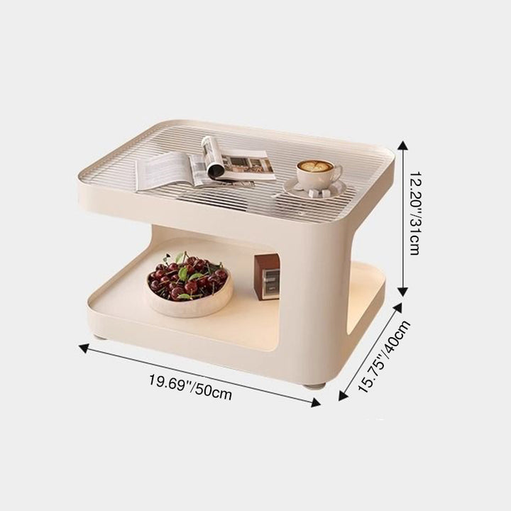 Modern Minimalist Carbon Steel Glass Space-Saving Low Coffee Table 2-Tier For Living Room &amp; Bedroom