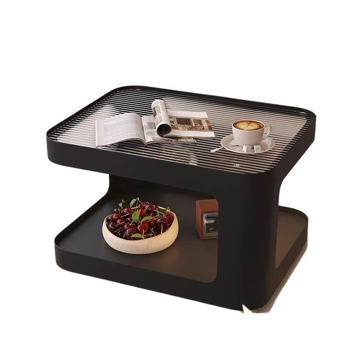 Modern Minimalist Carbon Steel Glass Space-Saving Low Coffee Table 2-Tier For Living Room &amp; Bedroom