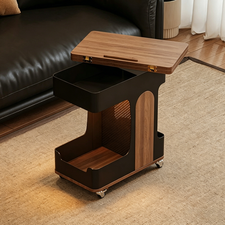 Modern Minimalist Plywood Iron Movable Extendable Rectangular USB Rechargeable Wide Light End Table 2-Tier For Living Room
