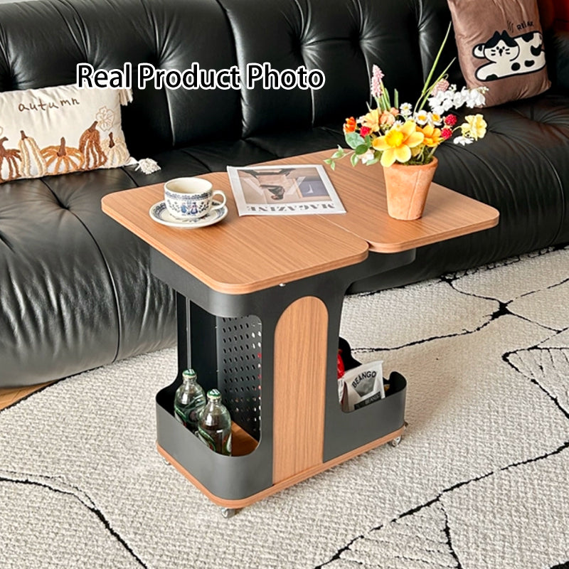 Modern Minimalist Plywood Iron Movable Extendable Rectangular USB Rechargeable Wide Light End Table 2-Tier For Living Room