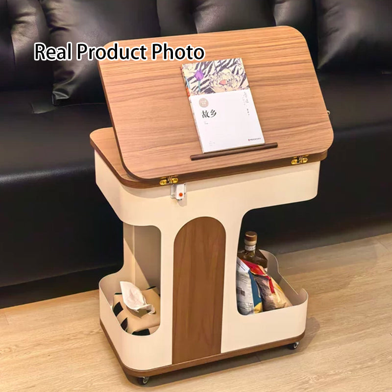 Modern Minimalist Plywood Iron Movable Extendable Rectangular USB Rechargeable Wide Light End Table 2-Tier For Living Room