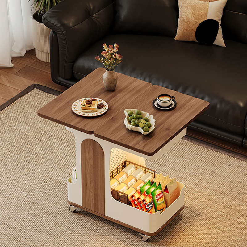 Modern Minimalist Plywood Iron Movable Extendable Rectangular USB Rechargeable Wide Light End Table 2-Tier For Living Room