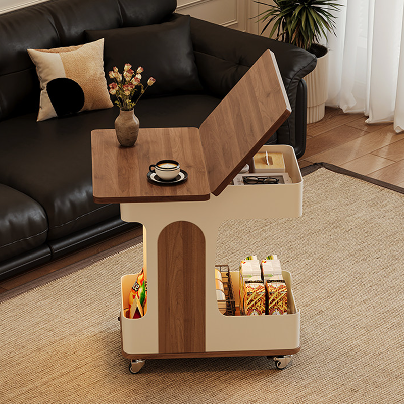 Modern Minimalist Plywood Iron Movable Extendable Rectangular USB Rechargeable Wide Light End Table 2-Tier For Living Room
