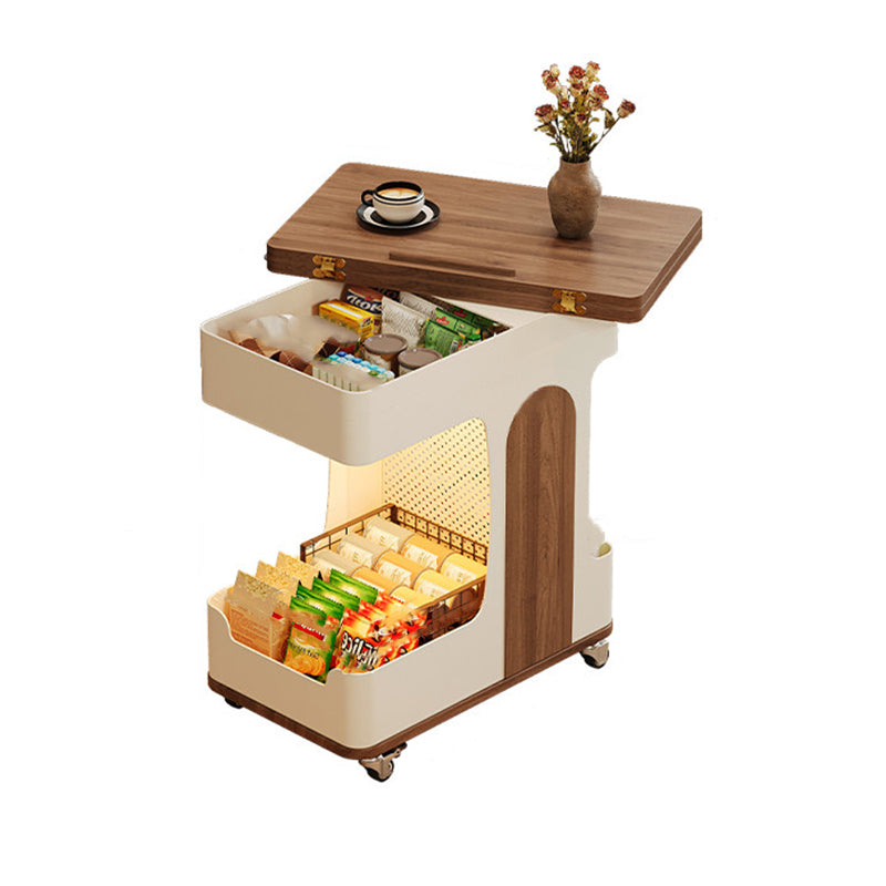 Modern Minimalist Plywood Iron Movable Extendable Rectangular USB Rechargeable Wide Light End Table 2-Tier For Living Room