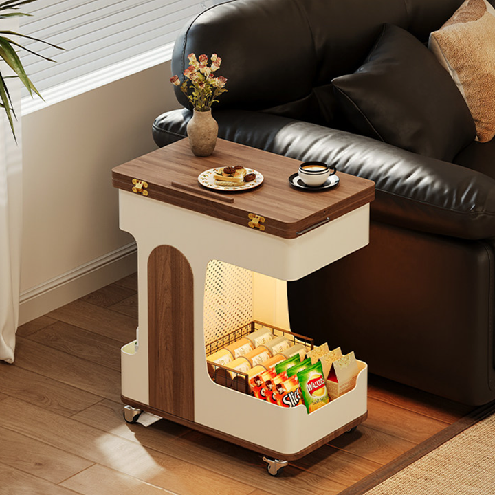 Modern Minimalist Plywood Iron Movable Extendable Rectangular USB Rechargeable Wide Light End Table 2-Tier For Living Room
