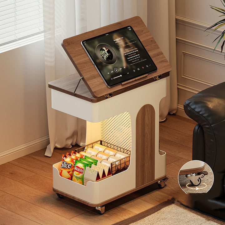 Modern Minimalist Plywood Iron Movable Extendable Rectangular USB Rechargeable Wide Light End Table 2-Tier For Living Room