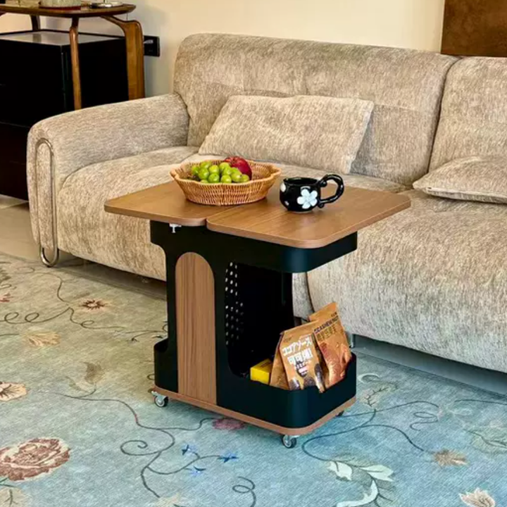 Modern Minimalist Plywood Iron Movable Extendable Rectangular USB Rechargeable Wide Light End Table 2-Tier For Living Room