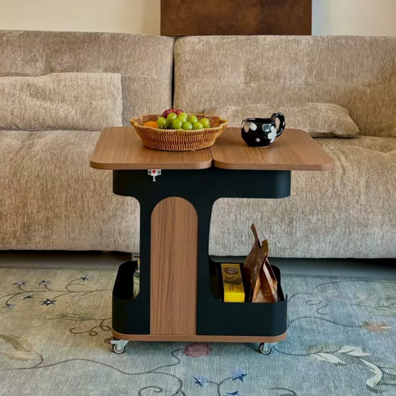Modern Minimalist Plywood Iron Movable Extendable Rectangular USB Rechargeable Wide Light End Table 2-Tier For Living Room