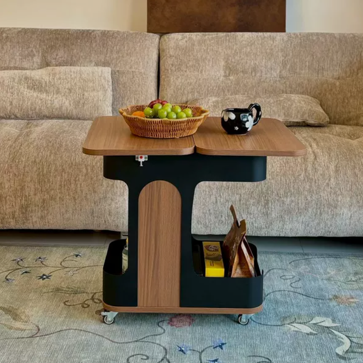 Modern Minimalist Plywood Iron Movable Extendable Rectangular USB Rechargeable Wide Light End Table 2-Tier For Living Room