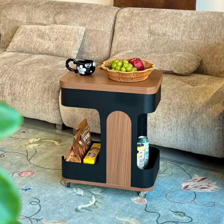 Modern Minimalist Plywood Iron Movable Extendable Rectangular USB Rechargeable Wide Light End Table 2-Tier For Living Room
