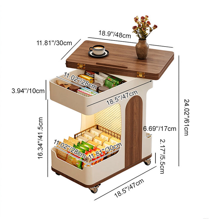 Modern Minimalist Plywood Iron Movable Extendable Rectangular USB Rechargeable Wide Light End Table 2-Tier For Living Room