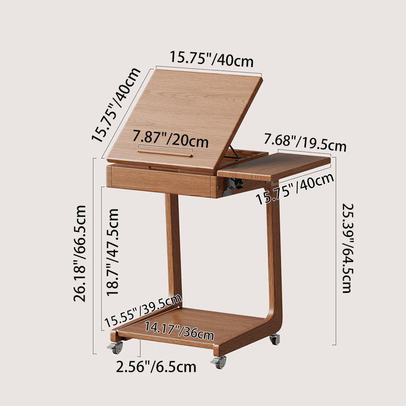 Modern Minimalist Rubberwood Iron Movable Rectangular End Table 2-Tier For Living Room &amp; Bedroom