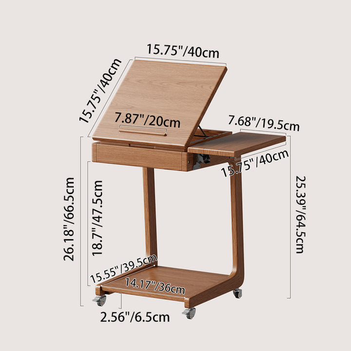 Modern Minimalist Rubberwood Iron Movable Rectangular End Table 2-Tier For Living Room &amp; Bedroom