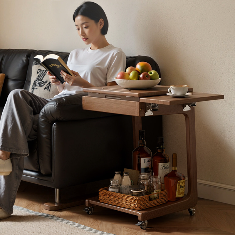 Modern Minimalist Rubberwood Iron Movable Rectangular End Table 2-Tier For Living Room &amp; Bedroom