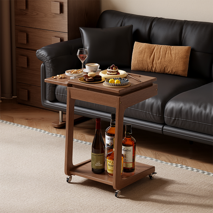 Modern Minimalist Rubberwood Iron Movable Rectangular End Table 2-Tier For Living Room &amp; Bedroom