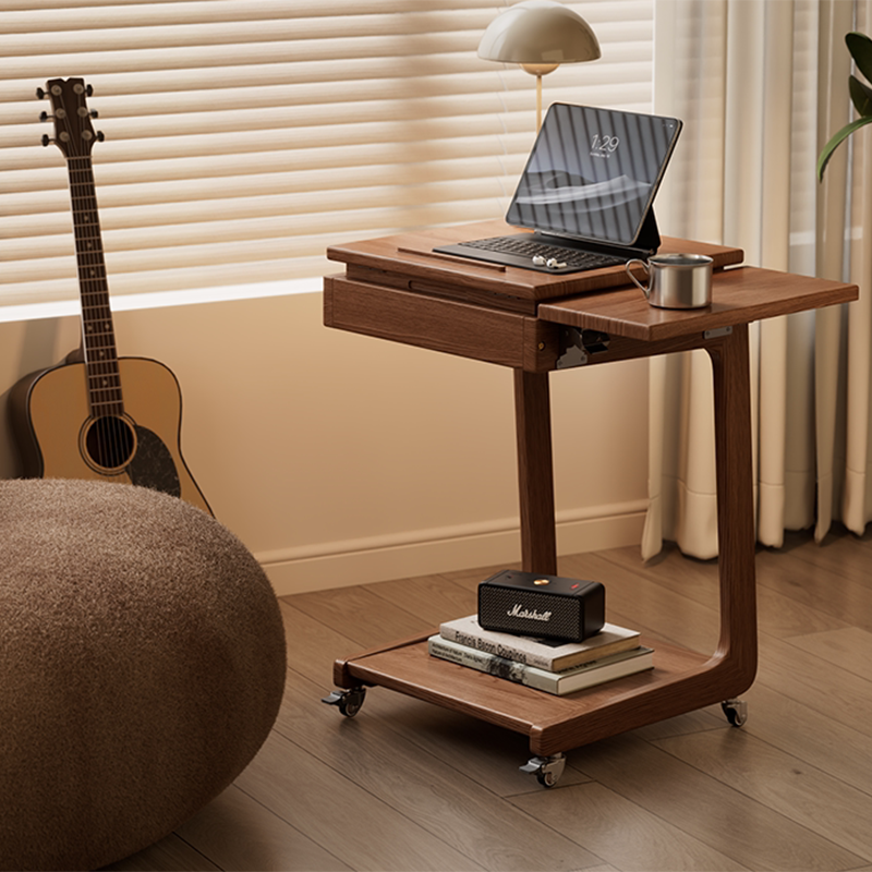 Modern Minimalist Rubberwood Iron Movable Rectangular End Table 2-Tier For Living Room &amp; Bedroom