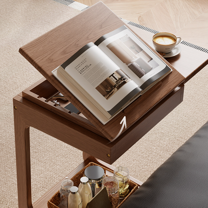 Modern Minimalist Rubberwood Iron Movable Rectangular End Table 2-Tier For Living Room &amp; Bedroom