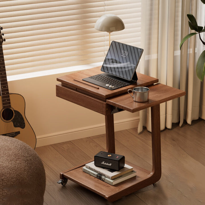 Modern Minimalist Rubberwood Iron Movable Rectangular End Table 2-Tier For Living Room &amp; Bedroom