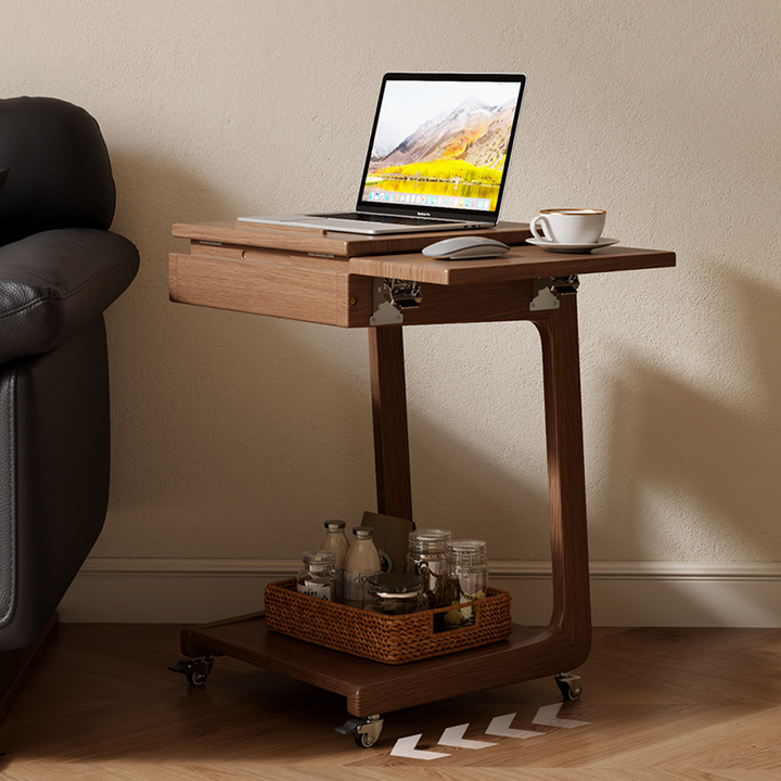 Modern Minimalist Rubberwood Iron Movable Rectangular End Table 2-Tier For Living Room &amp; Bedroom