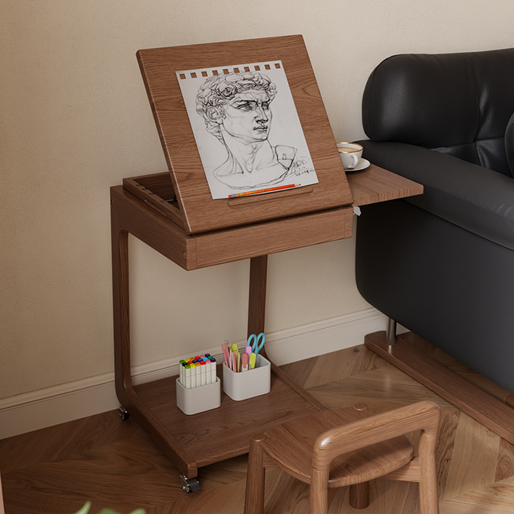 Modern Minimalist Rubberwood Iron Movable Rectangular End Table 2-Tier For Living Room &amp; Bedroom