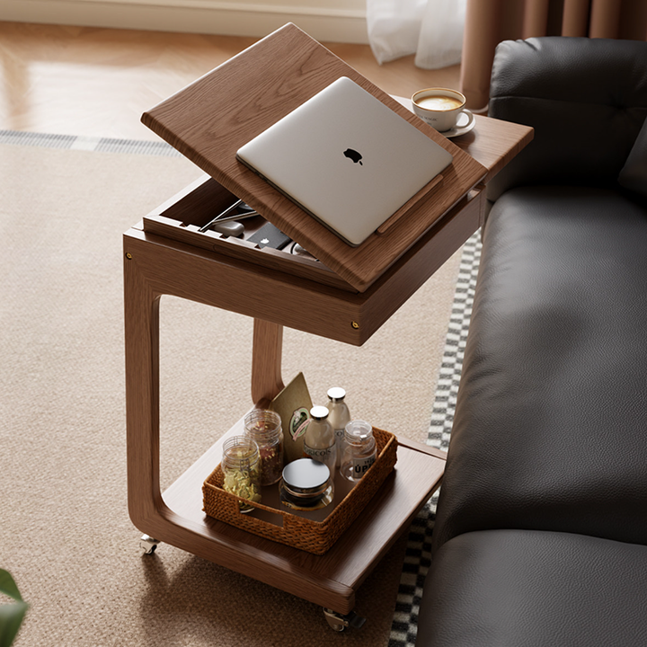 Modern Minimalist Rubberwood Iron Movable Rectangular End Table 2-Tier For Living Room &amp; Bedroom