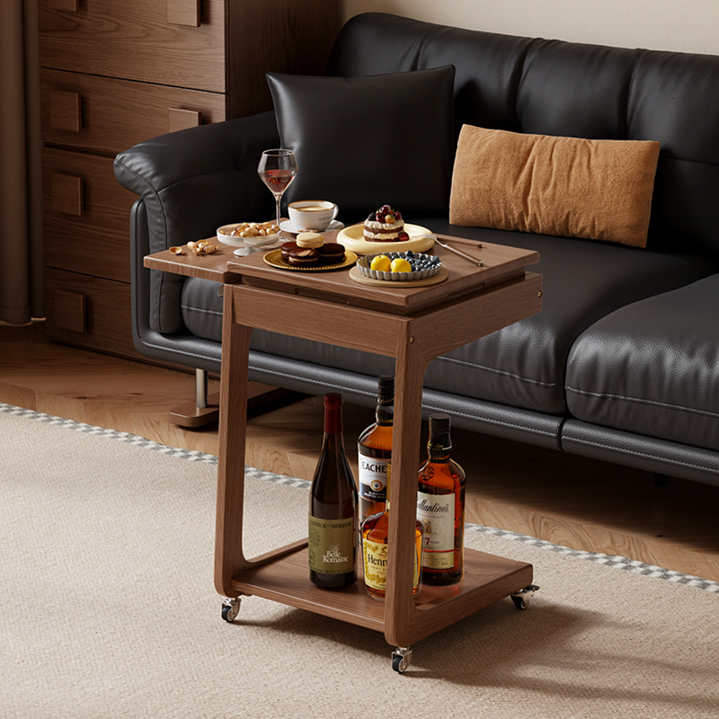 Modern Minimalist Rubberwood Iron Movable Rectangular End Table 2-Tier For Living Room &amp; Bedroom