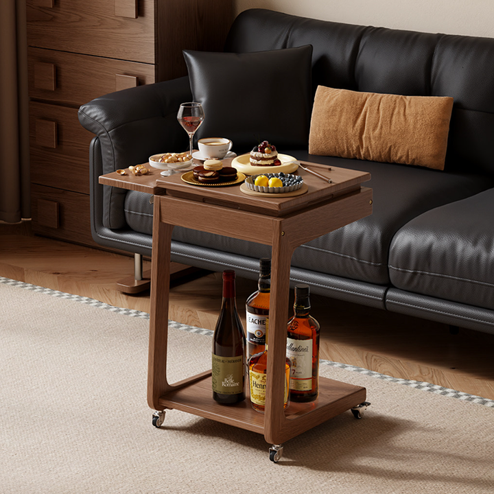 Modern Minimalist Rubberwood Iron Movable Rectangular End Table 2-Tier For Living Room &amp; Bedroom