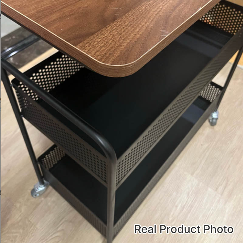 Modern Minimalist Glass Iron Space-Saving Movable Rectangular Rolling Side Table 2/3 Tier Side Table For Living Room