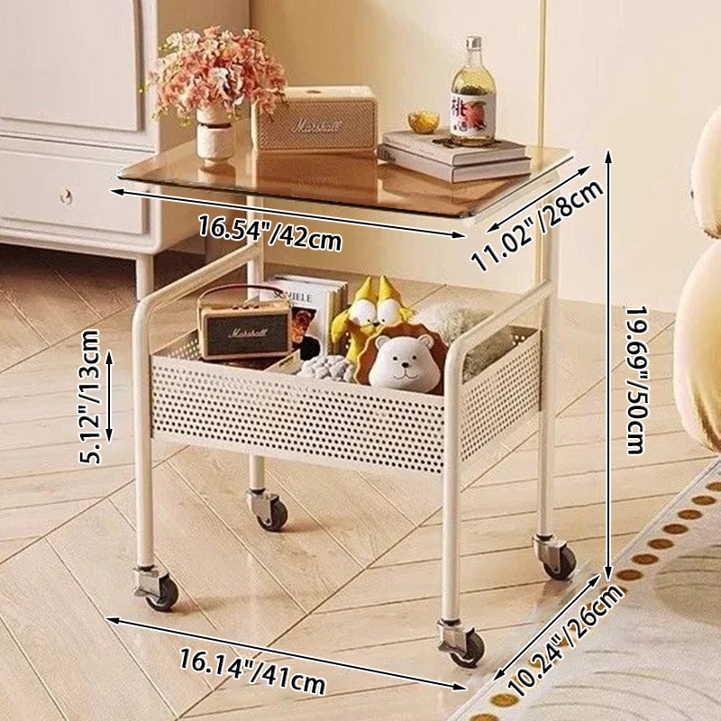 Modern Minimalist Glass Iron Space-Saving Movable Rectangular Rolling Side Table 2/3 Tier Side Table For Living Room