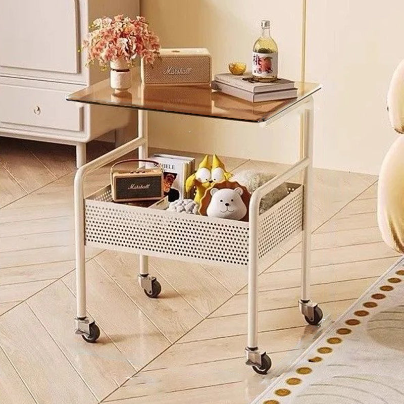 Modern Minimalist Glass Iron Space-Saving Movable Rectangular Rolling Side Table 2/3 Tier Side Table For Living Room