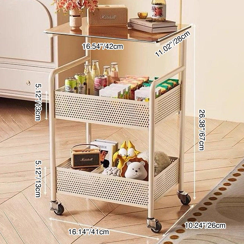 Modern Minimalist Glass Iron Space-Saving Movable Rectangular Rolling Side Table 2/3 Tier Side Table For Living Room