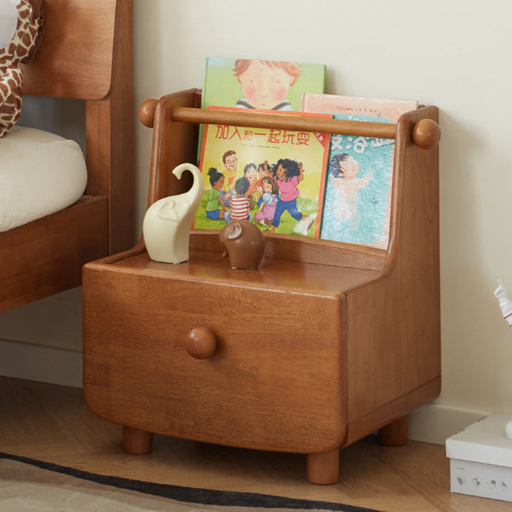 Modern Minimalist Rubberwood With Book Display Shelf Kids Space-Saving 2-Tier Nightstand For Bedroom
