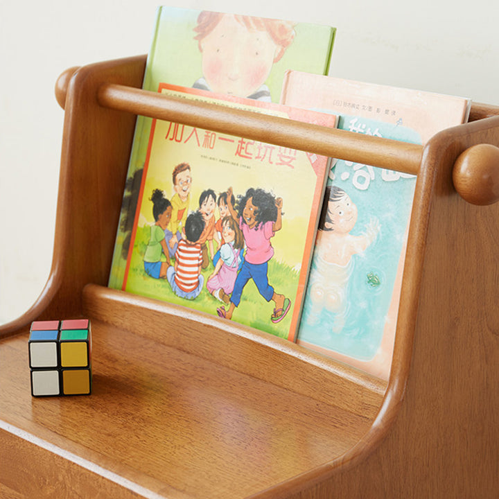 Modern Minimalist Rubberwood With Book Display Shelf Kids Space-Saving 2-Tier Nightstand For Bedroom