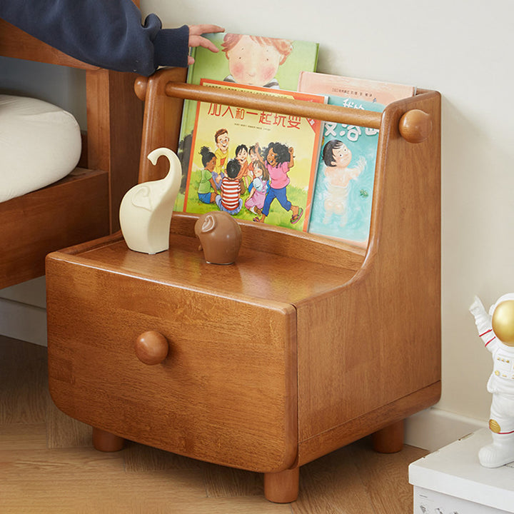 Modern Minimalist Rubberwood With Book Display Shelf Kids Space-Saving 2-Tier Nightstand For Bedroom
