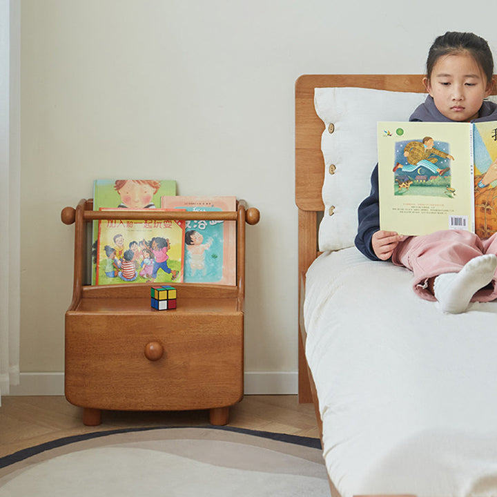 Modern Minimalist Rubberwood With Book Display Shelf Kids Space-Saving 2-Tier Nightstand For Bedroom