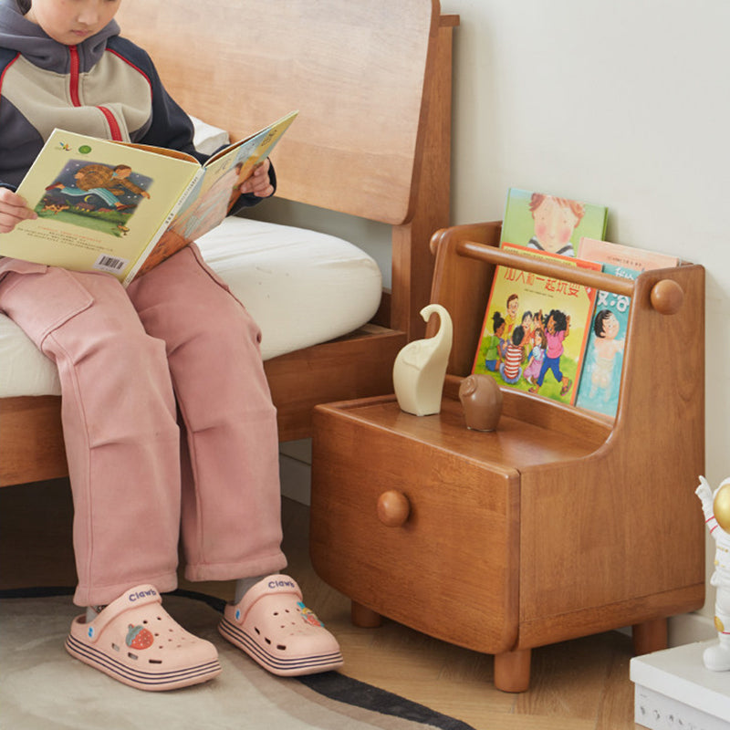 Modern Minimalist Rubberwood With Book Display Shelf Kids Space-Saving 2-Tier Nightstand For Bedroom