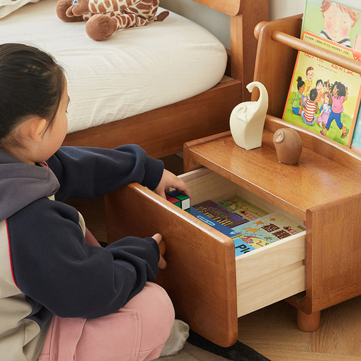 Modern Minimalist Rubberwood With Book Display Shelf Kids Space-Saving 2-Tier Nightstand For Bedroom