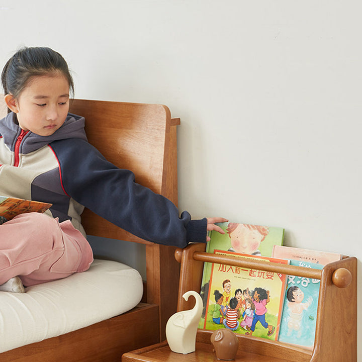 Modern Minimalist Rubberwood With Book Display Shelf Kids Space-Saving 2-Tier Nightstand For Bedroom