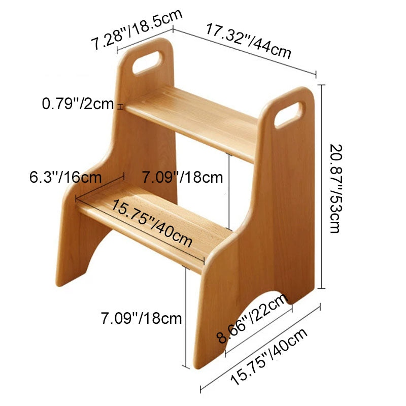 Modern Minimalist Beech Wood Stepped Highly Practical Kids Backless Armrest 2-Tier Low Stool For Living Room