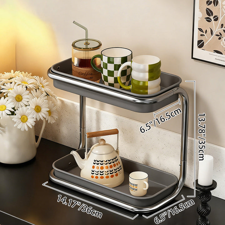 Modern Minimalist Carbon Steel Space-Saving Cup Holder Organizer Storage Shelf 2-Tier For Entryway &amp; Living Room