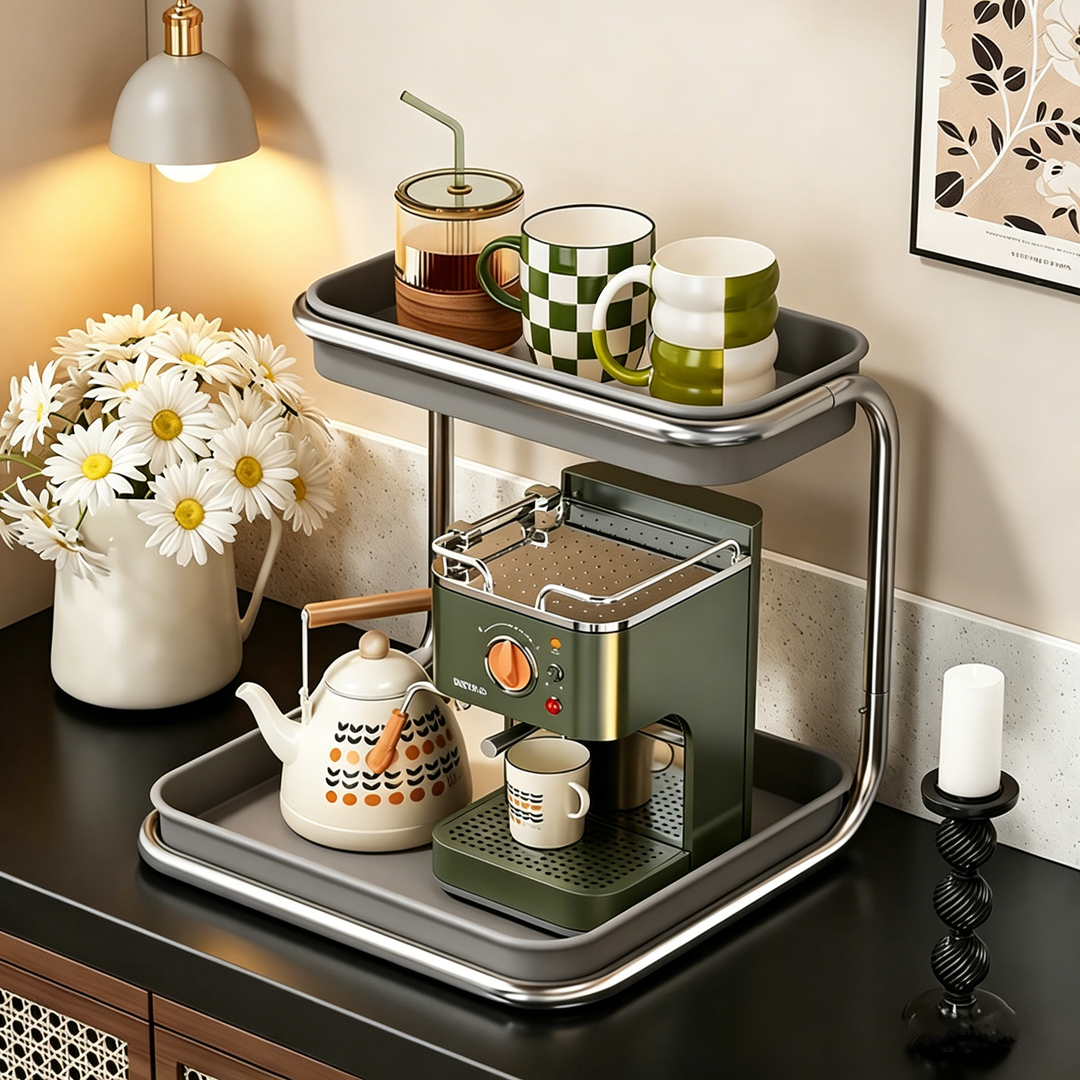 Modern Minimalist Carbon Steel Space-Saving Cup Holder Organizer Storage Shelf 2-Tier For Entryway &amp; Living Room